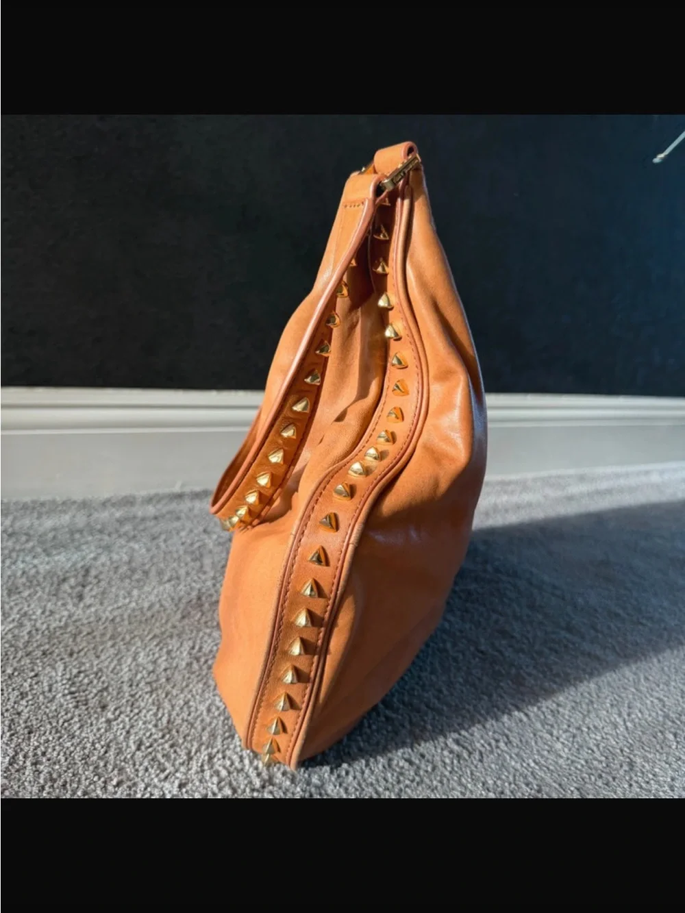 Tory Burch Soft Brown Buttery Leather Shoulder Hobo with Gold Stud Trim